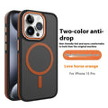 Magnetic iPhone case with frosted TPU shell and metal lens ring in black, blue, gray, orange, wine red, or dark purple.