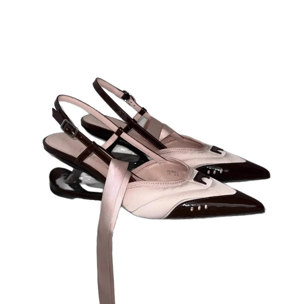 Women's black and pink special-shaped root lace-up high heels showing heel detail and lace fastening