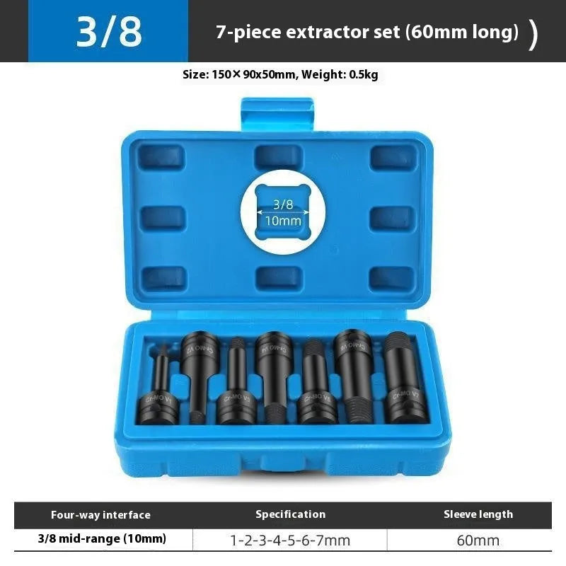 Set of 7 alloy broken stud spanners for electric wrench, 60mm and 78mm models