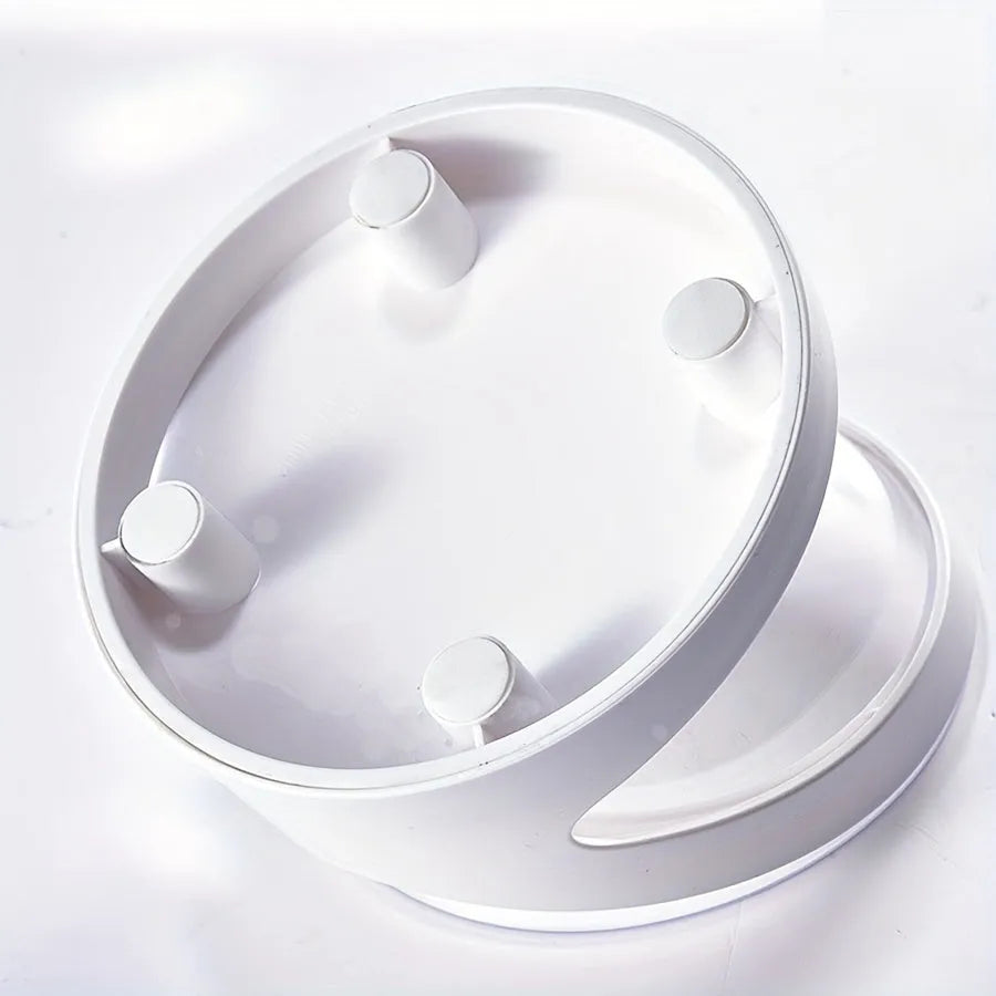 White plastic elevated cat food bowl with tilted design for neck protection