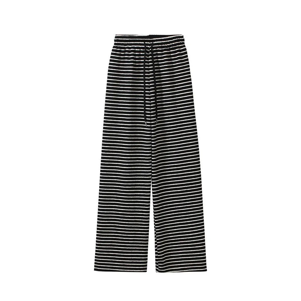 Wide-leg polyester casual pants in black or apricot, non-ironing, micro elasticity, sizes M to 5XL