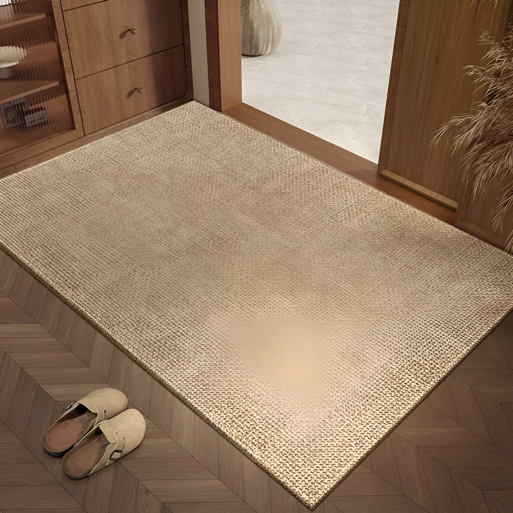 Beige linen home mat with plant and flower print, square shape, available in 40x60cm to 80x120cm