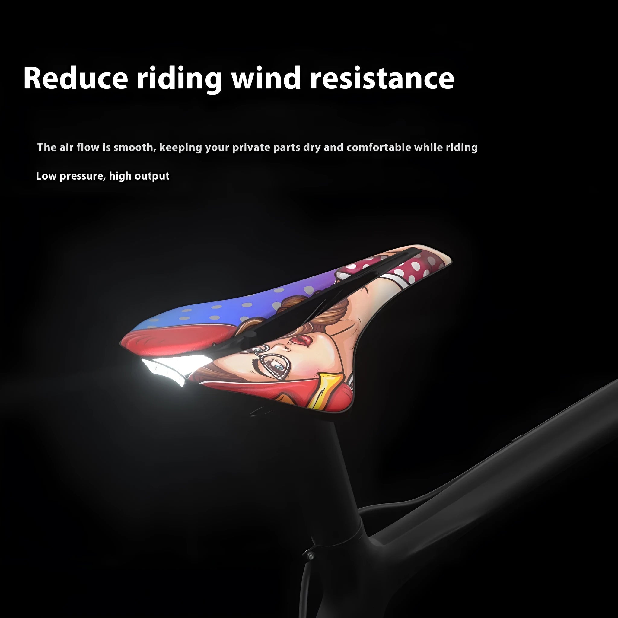 Bicycle seat cushion with PU leather cover and hollow centre design shown in multiple colour options
