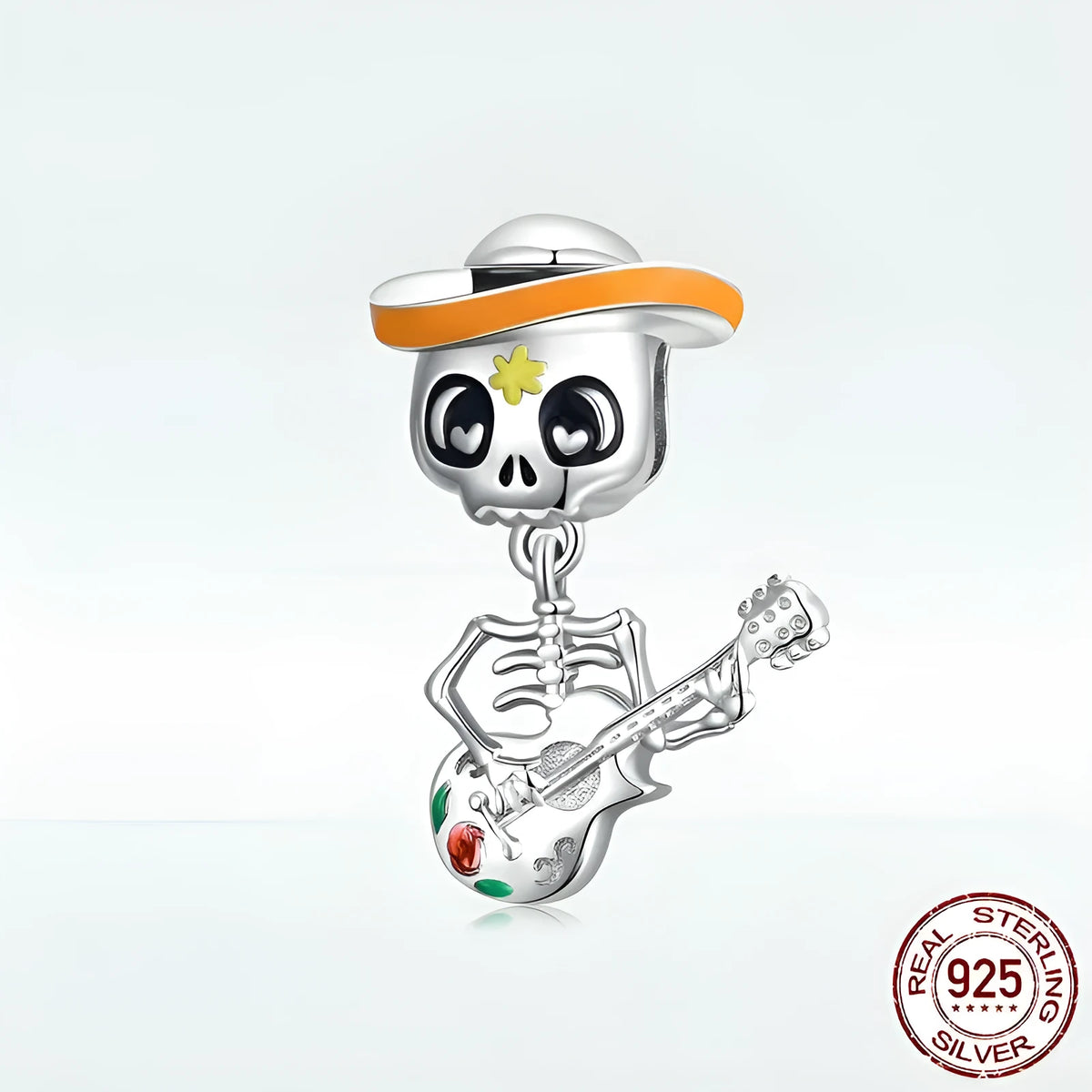 925 silver guitar skull scattered bead, 2.1 x 1.4cm, 2.5g, dripping oil finish, colour BSC327