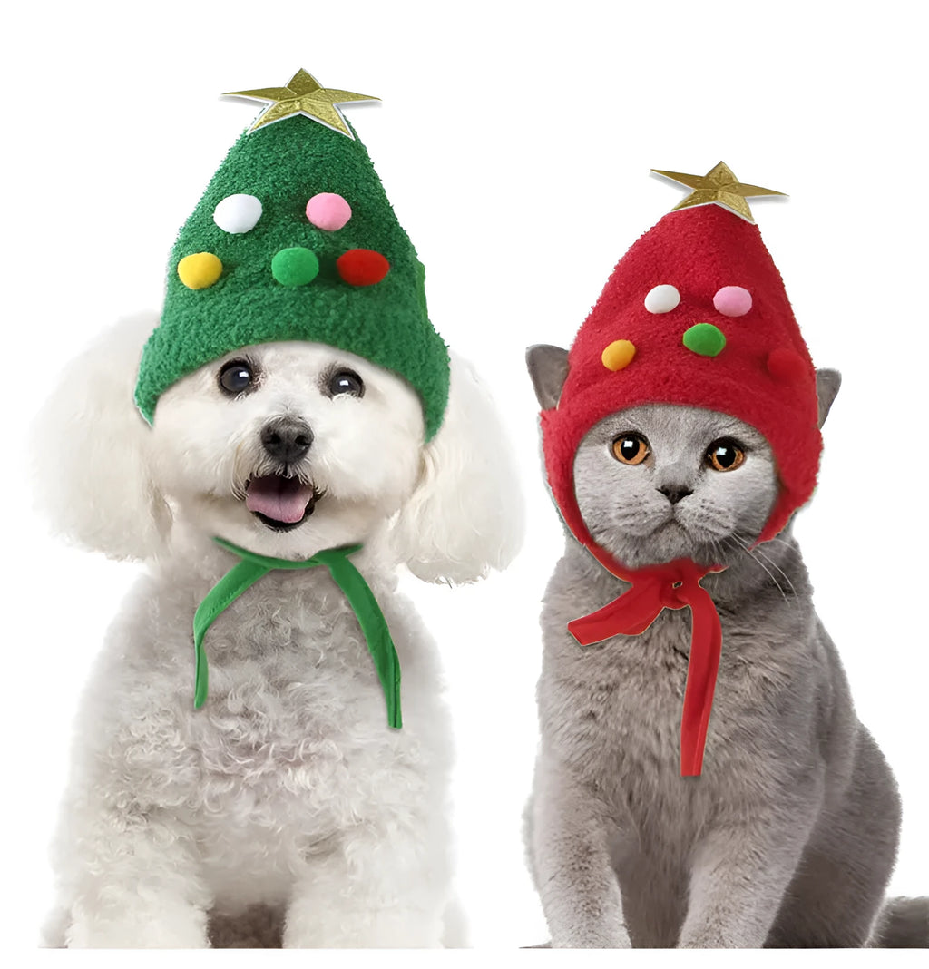 Christmas pet costume with velvet hat and bib in red, green, and white antler options, sizes S and M