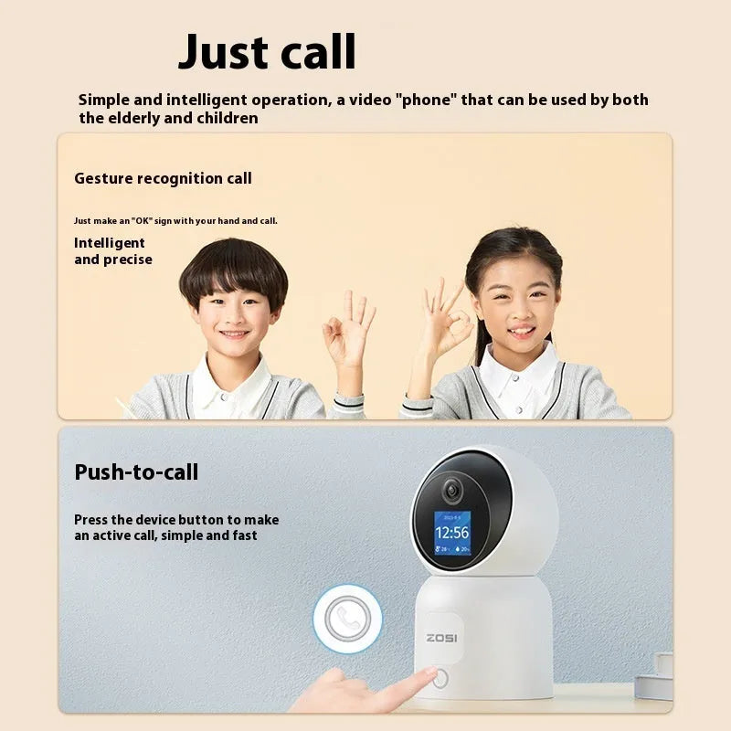 Zhou Shi wireless indoor security camera with integrated screen showing camera view