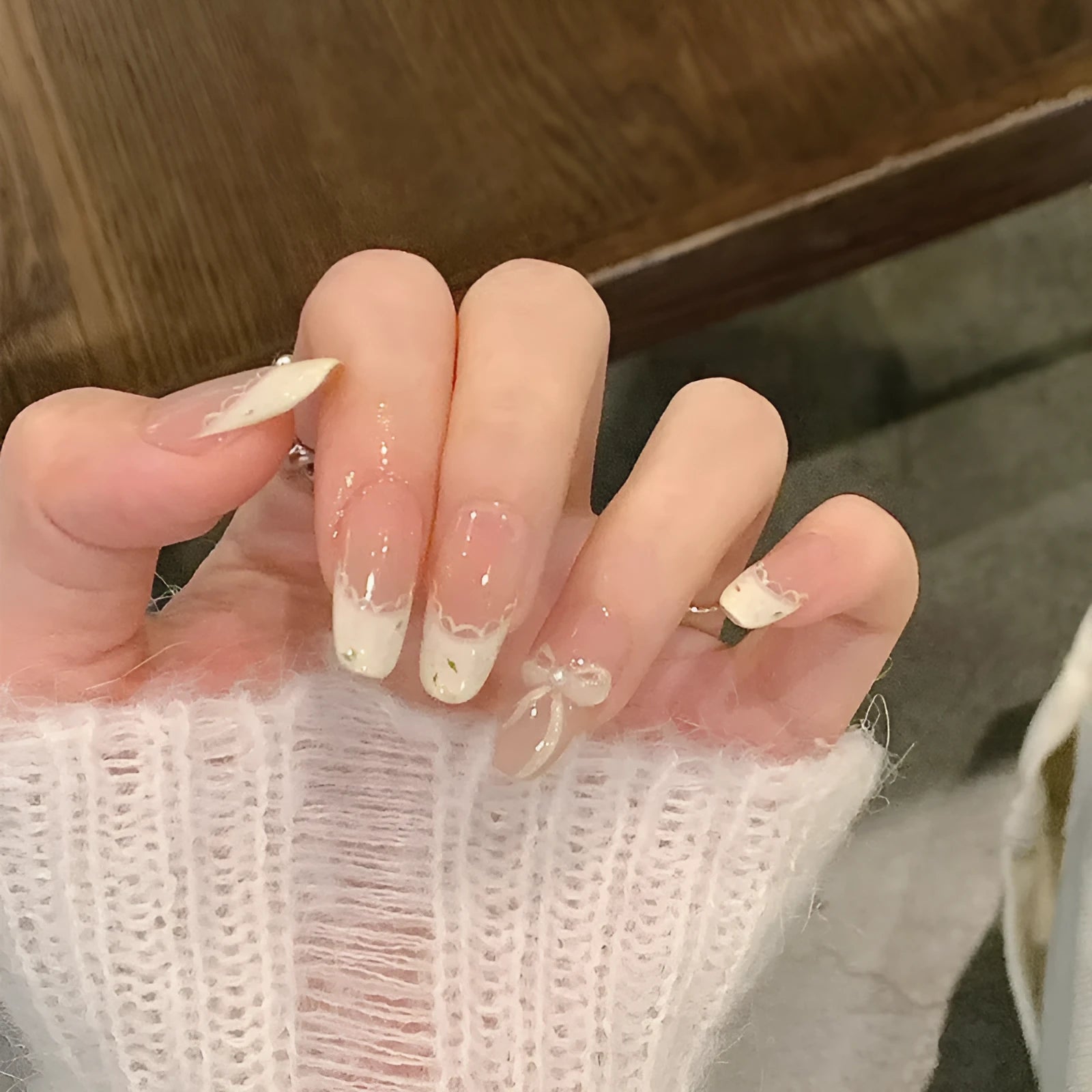 Square shaped acrylic false nails set with nail glue for DIY manicure