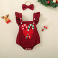 Infant and toddler red Christmas embroidered winged triangle romper in cotton, sleeveless, suitable for 70cm to 100cm height