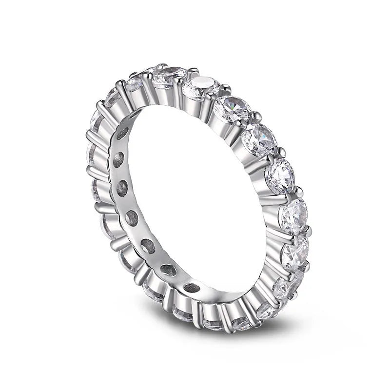 S925 sterling silver ring with round geometric design in platinum white diamond finish