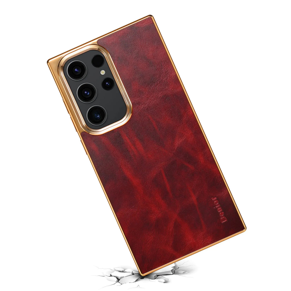 Oil wax calfskin phone case for Samsung Galaxy S23 S24 with animal monster design, available in blue black purple red brown.