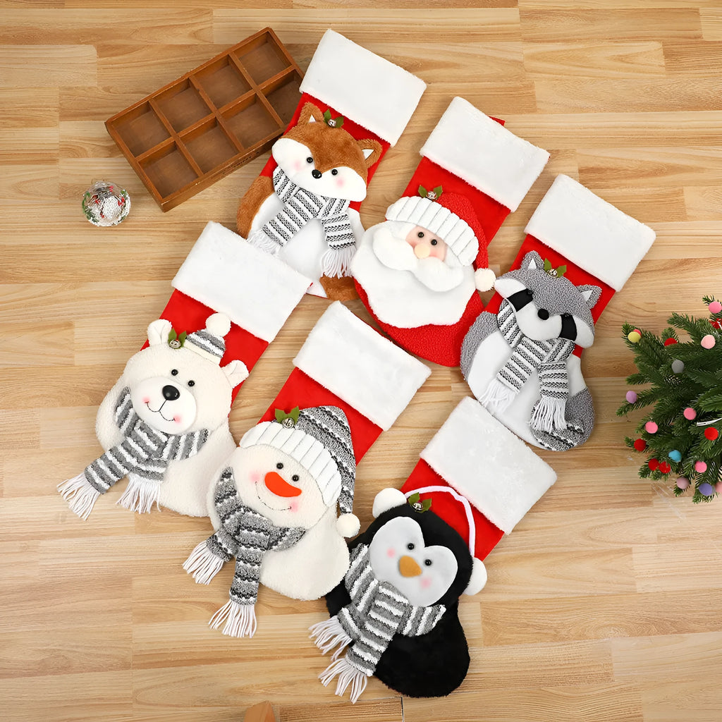 Cartoon Santa Claus cloth gift bag in Fox design with pendant, 43cm long