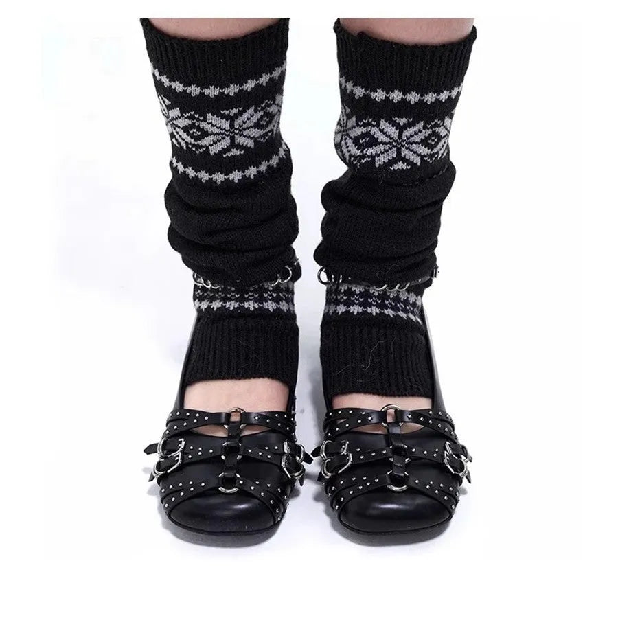 Women's black genuine leather retro flat shoes with buckle fastening and square toe design