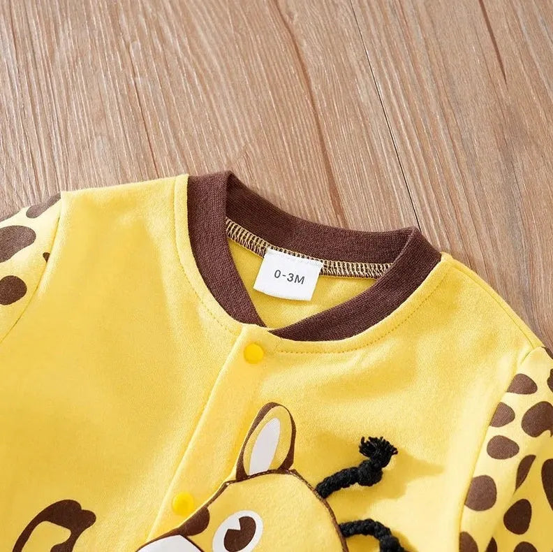 Cotton baby rompers jumpsuit in 585 Cow Cotton colour with long climbing style and front closure