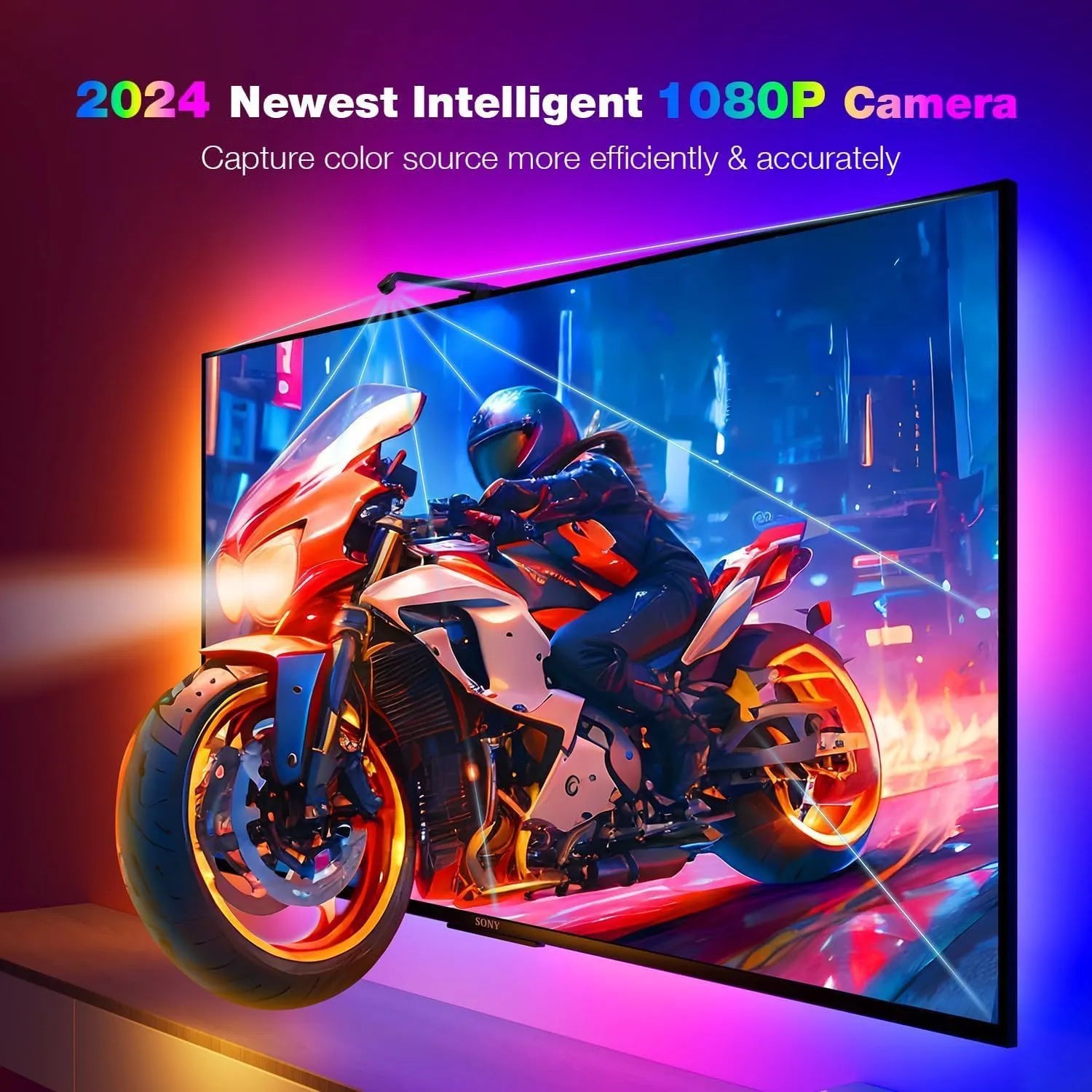 5 metre RGB LED light strip with camera for screen synchronisation and remote control