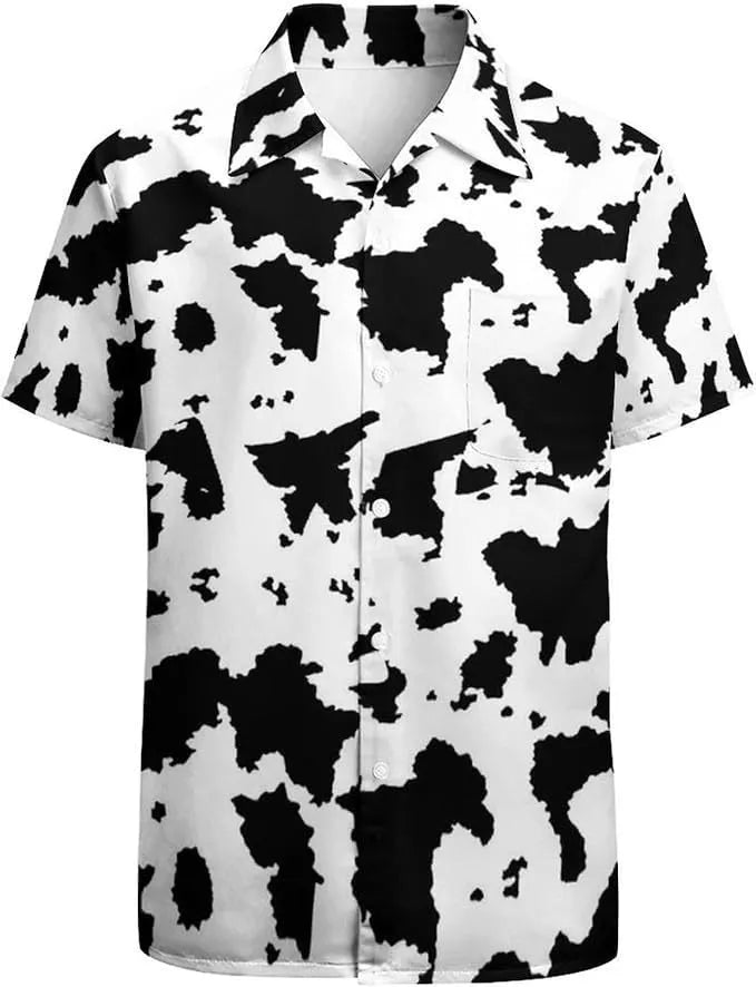 Man wearing a slim-fit camouflage pattern short sleeve casual shirt in a cardigan style.
