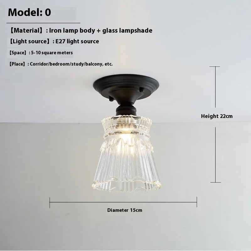 American retro-style single-head wall or ceiling lamp with clear glass cover for hallway lighting