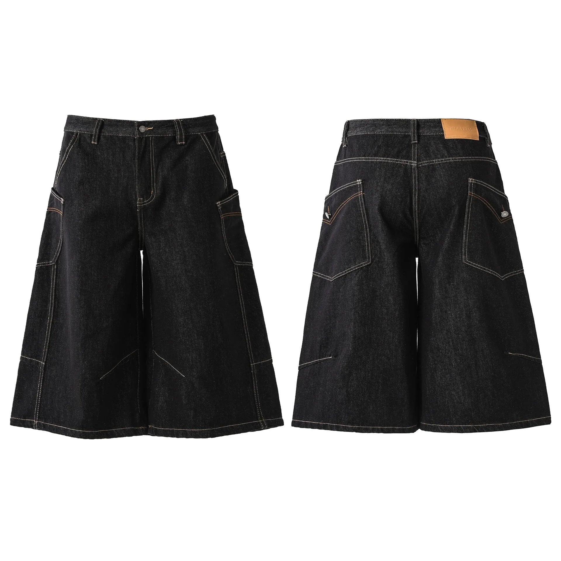 Men's black retro style cropped denim jeans with side pockets on a straight leg.