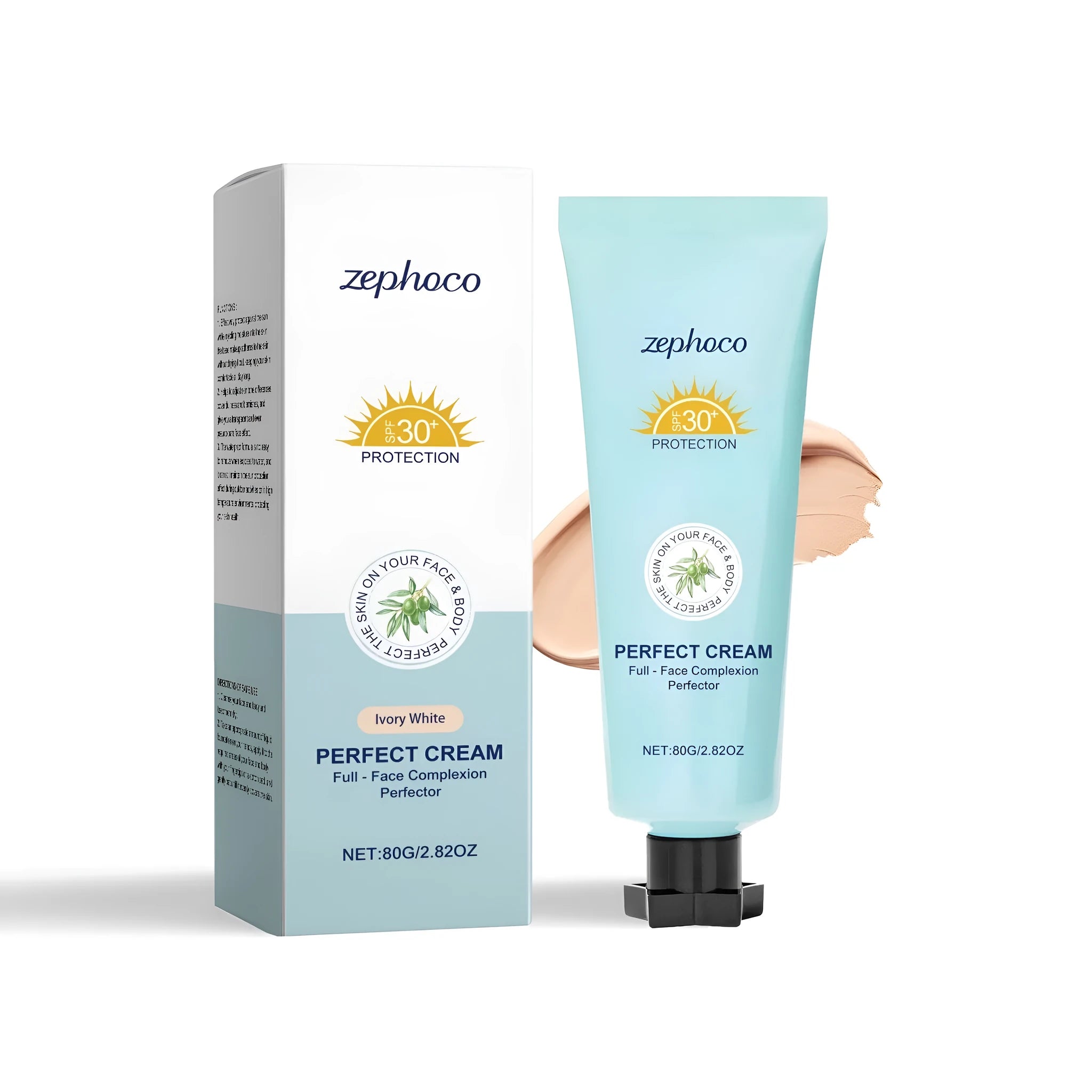 30ml bottle of Curdling Sunscreen Moisturising Liquid Foundation in three shade options: Dark Skin, Ivory White, Natural Colour.