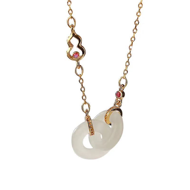 Gold-plated necklace with natural Hetian jade inlaid pendant on copper cross chain, white or grey jade, 41-50cm