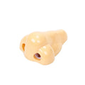 Flesh-coloured plastic student pencil sharpener with geometry design on a white background.