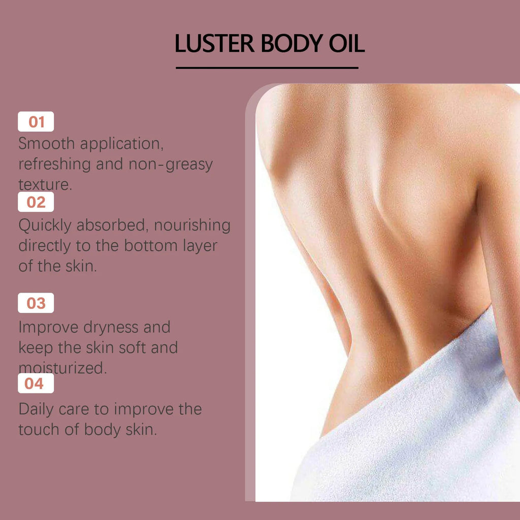 100ml bottle of Gloss Care Body Massage Oil with ingredients including jojoba and sweet almond oils.