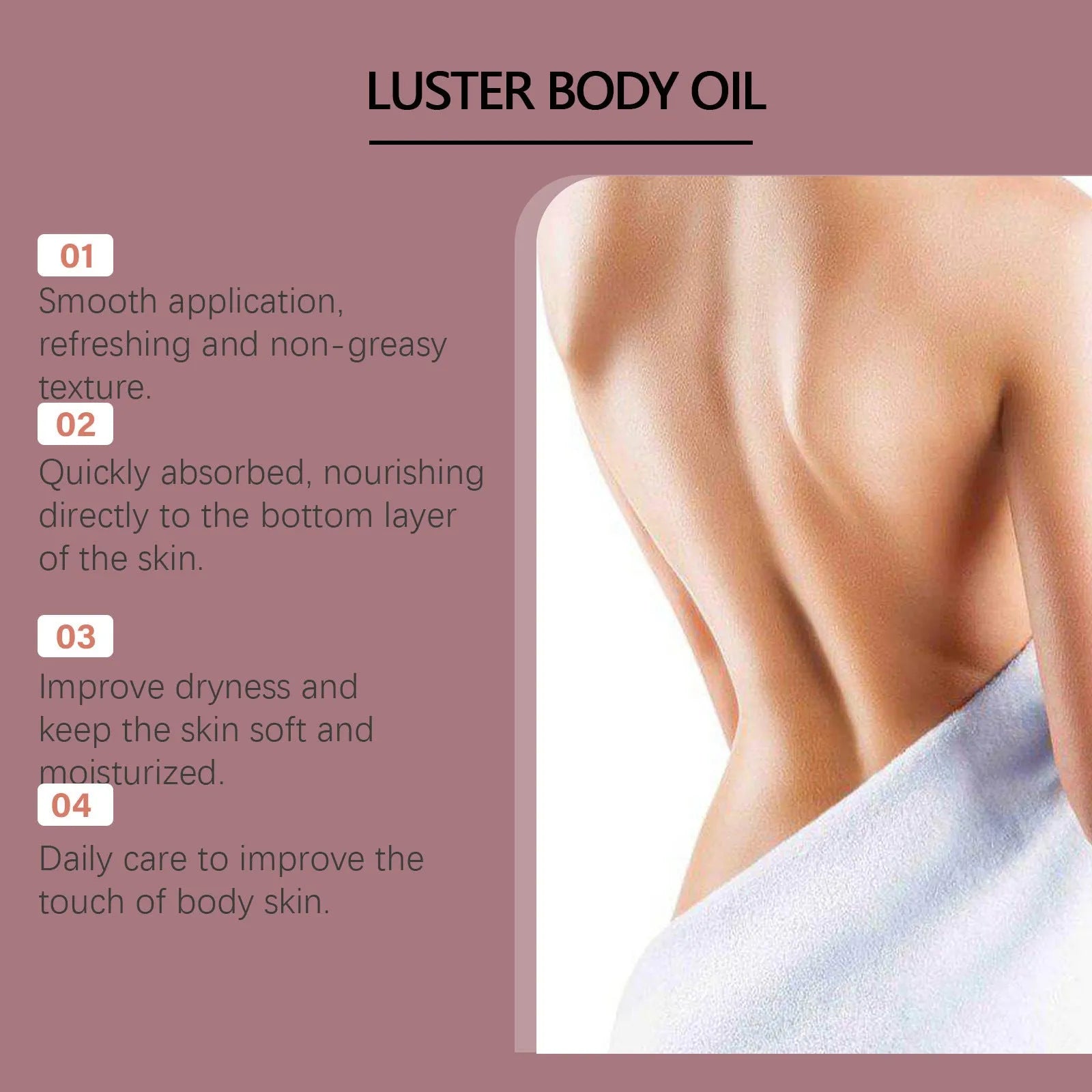 100ml bottle of Gloss Care Body Massage Oil with ingredients including jojoba and sweet almond oils.