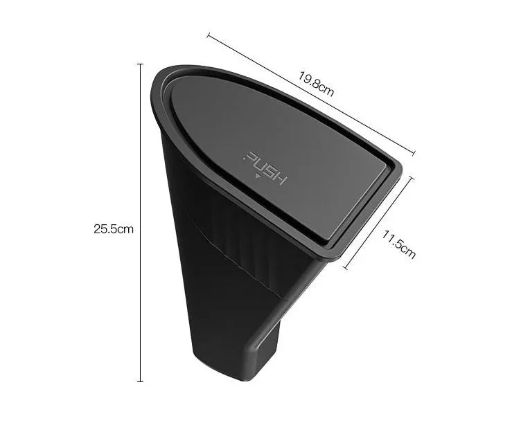 Two black ABS plastic storage bins designed for Tesla Model Y front door pockets.