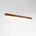 Walnut-coloured wooden log strip wall lamp with acrylic elements and integrated LED lighting.