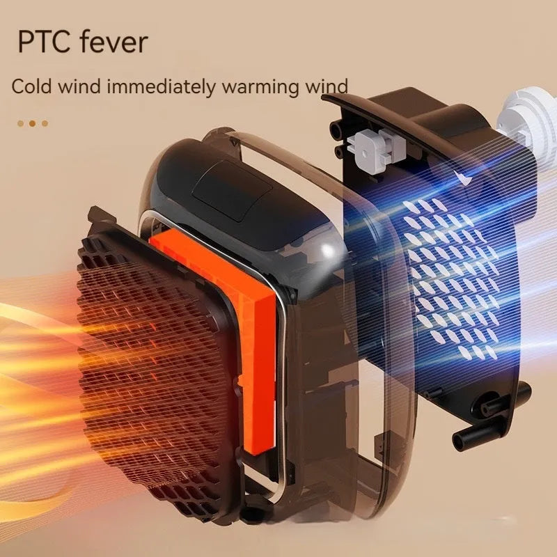 Wall-mounted mini fan heater with 800W PTC element 3-speed fan digital timer in gray
