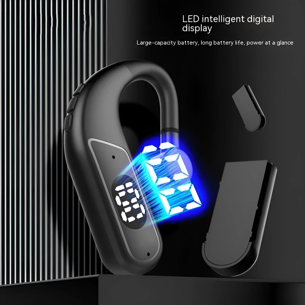 Black Vernon R200 digital display ear hook Bluetooth headset with in-ear fit and dual battery design