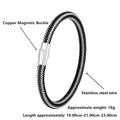Geometric titanium steel wire bracelet with magnetic clasp on a wrist, showing minimalist unisex design.