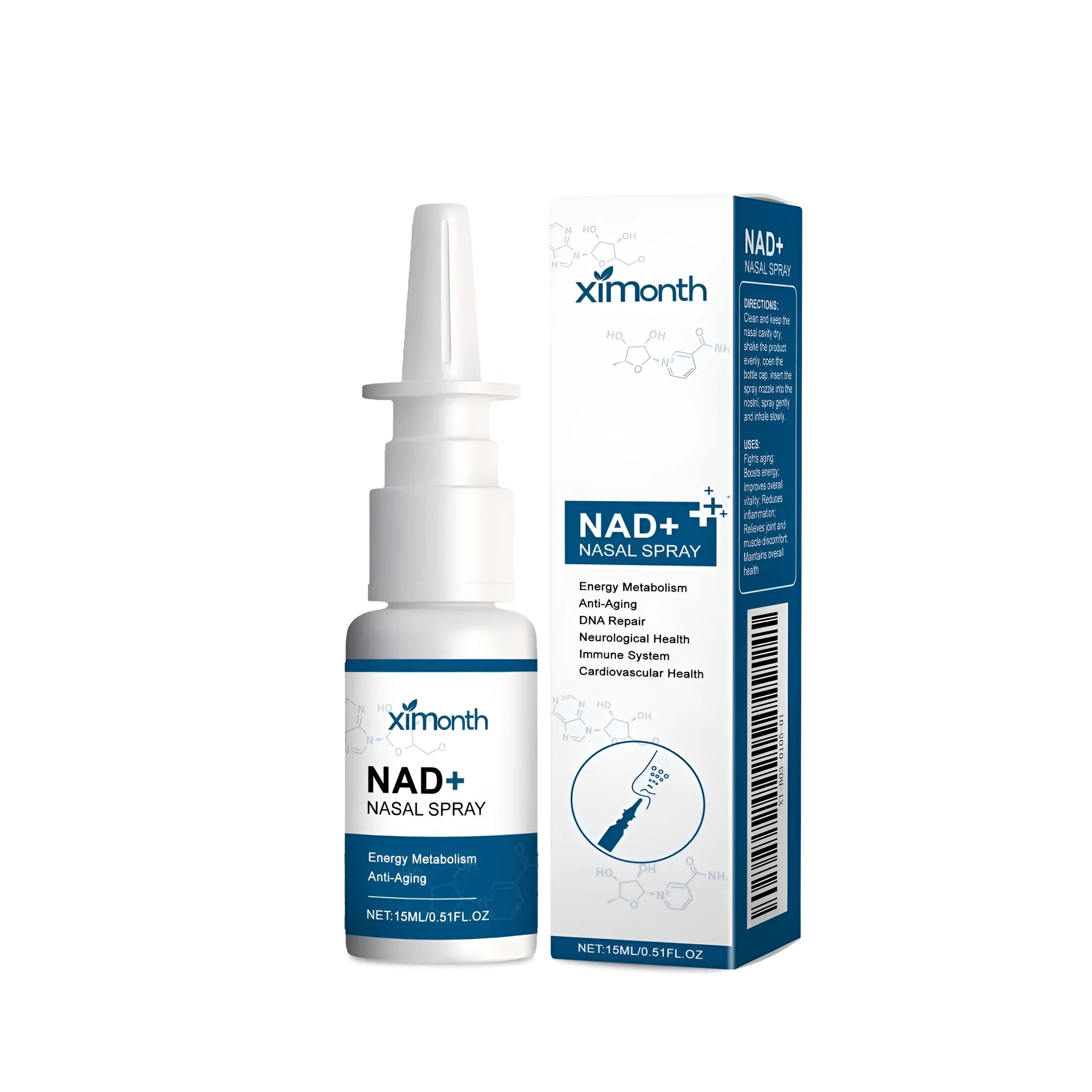 15ml bottle of herbal nasal spray with calendula and mint leaves.