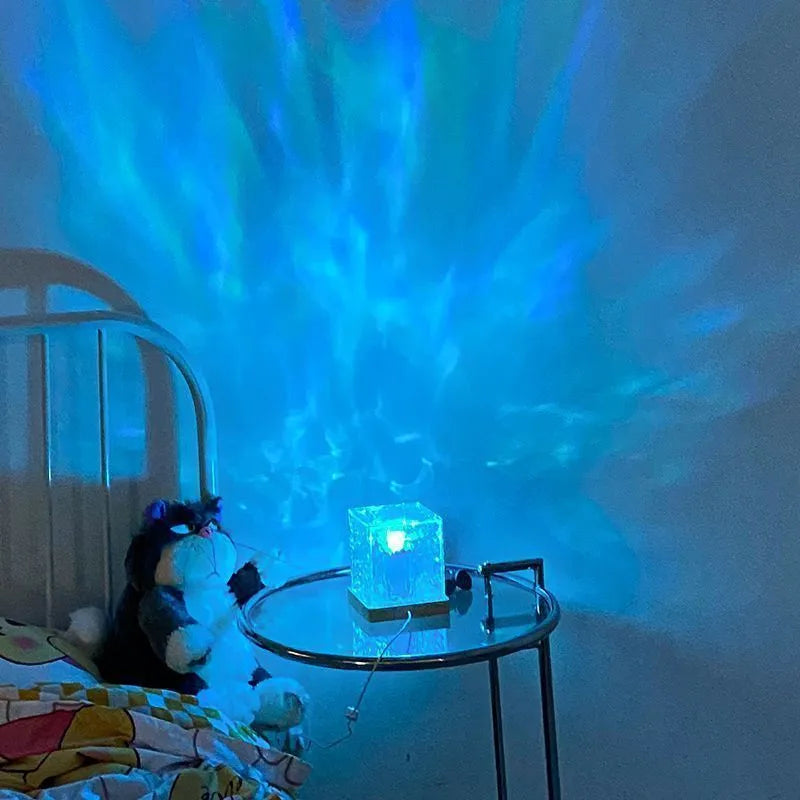 Geometric USB-powered rotating water ripple projection night light with remote control