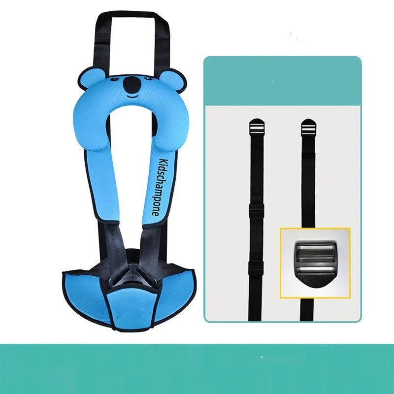 Portable child car seat belt retainer in polyester measuring 33x22x9.5cm for children 12-36kg