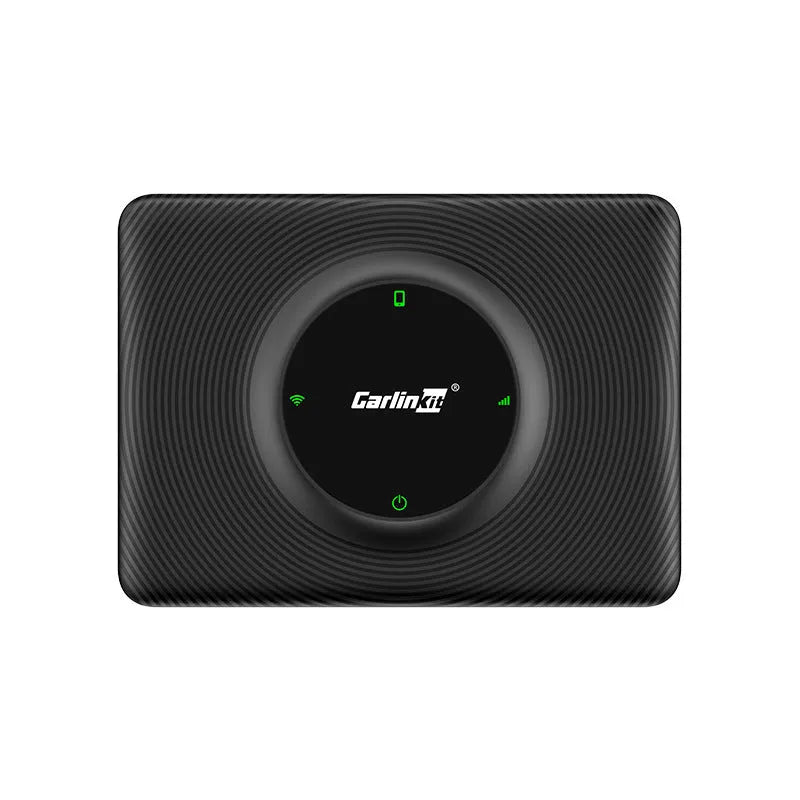 Carlinkit Tesla wireless CarPlay adapter box, ABS PC, 79 × 58 × 15.8mm, with data cables and manual