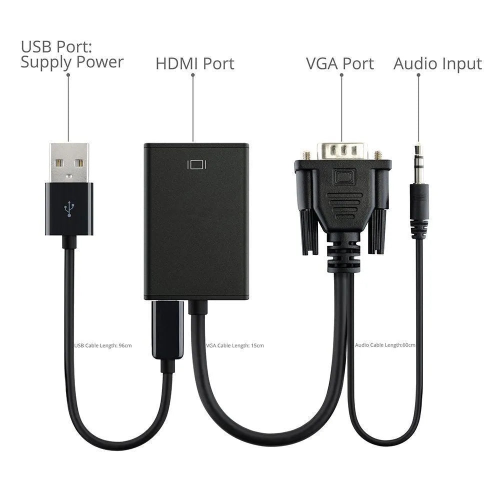 Black 1-metre VGA cable for laptop to monitor connection with 1080p resolution