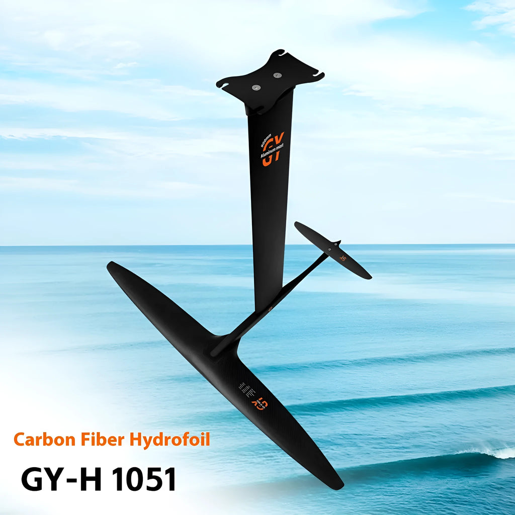 Black carbon fibre racing hydrofoil for surfboards with aluminium components