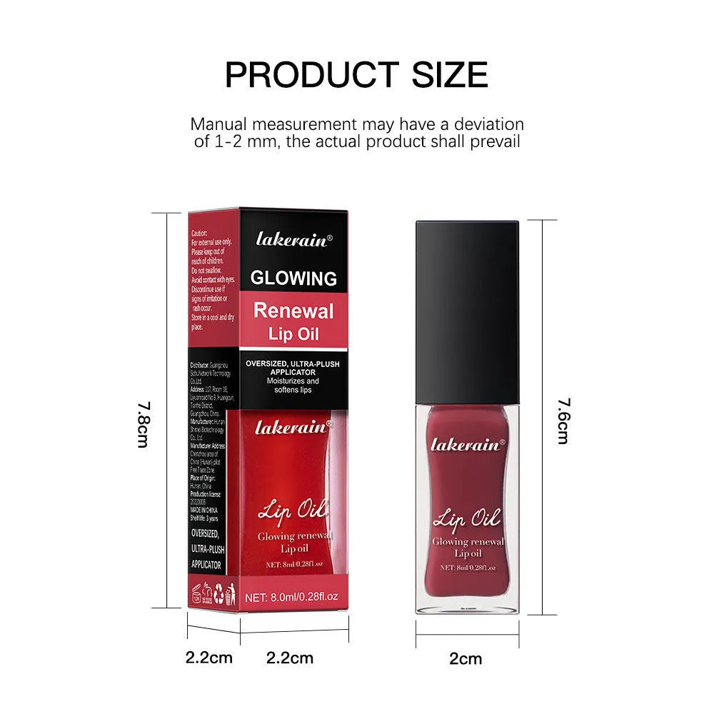 LakeRain lip gloss in 8ml container with seven colour shade options