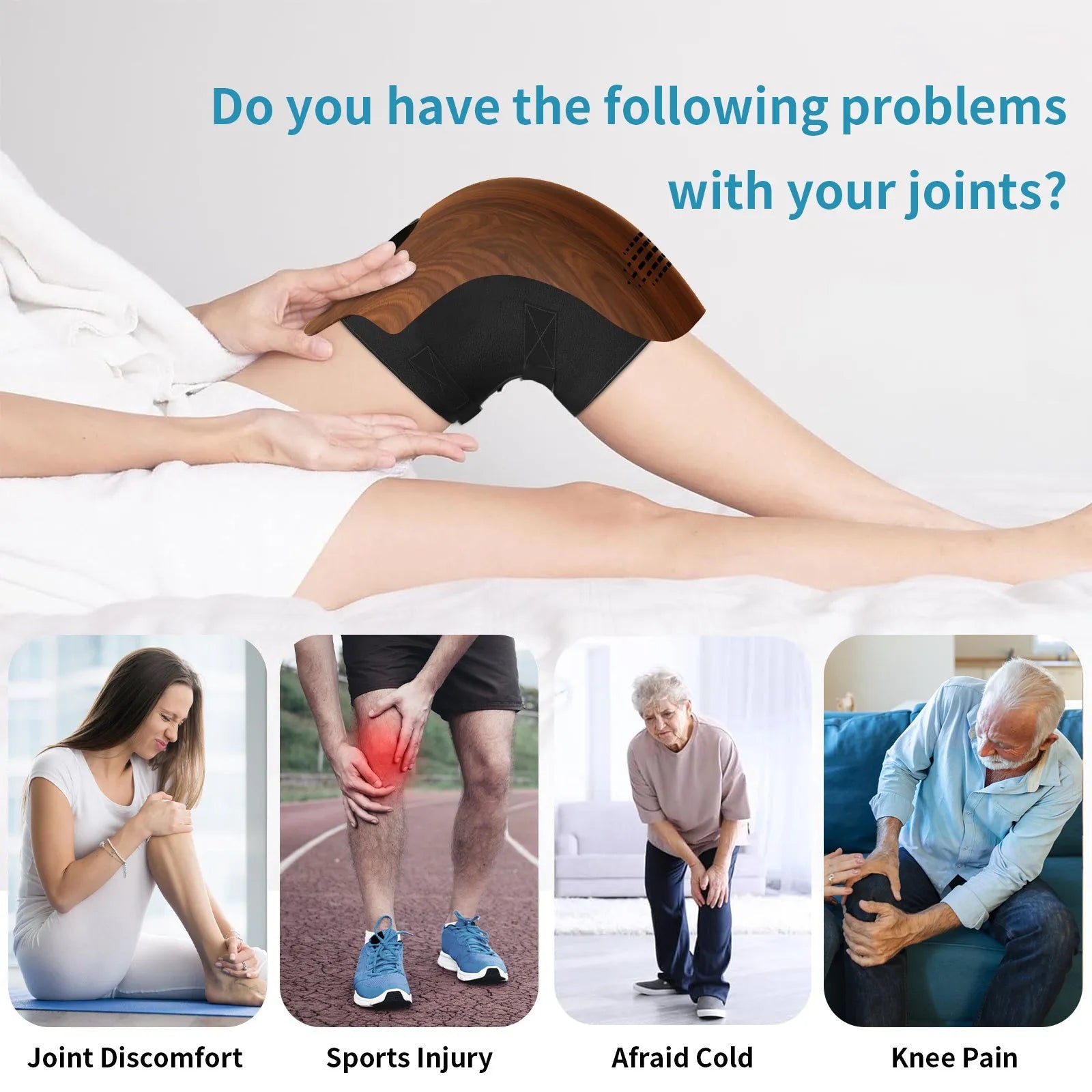 White rechargeable knee massager with infrared laser heating and intelligent kneading functions