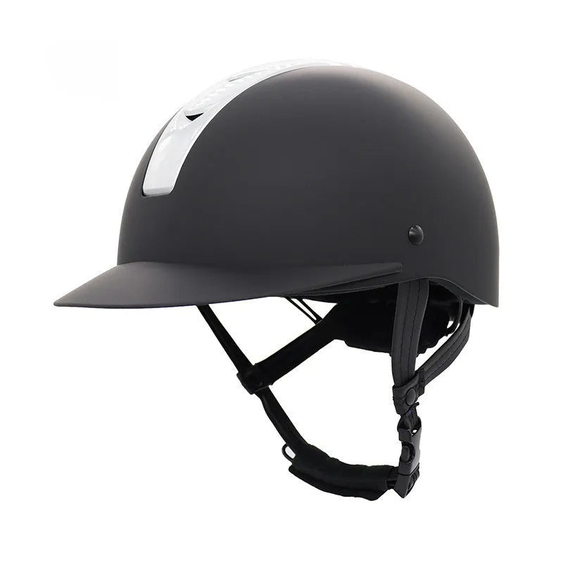 Lightweight equestrian riding helmet in silver black colour with ABS EPS construction