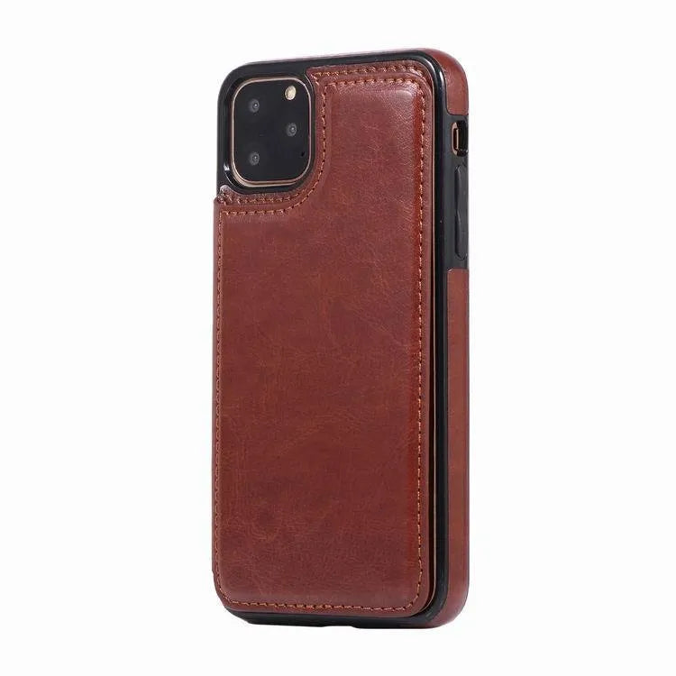 Crazy horse pattern leather double buckle bracket holster phone case for iPhone 13 in multiple colours