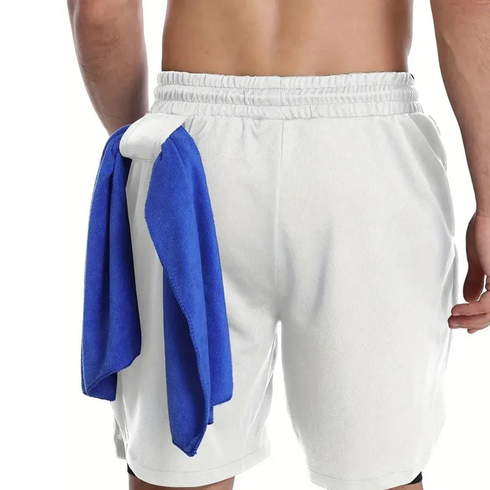 Men's camouflage pattern sports shorts with double-layer construction in cotton blend fabric