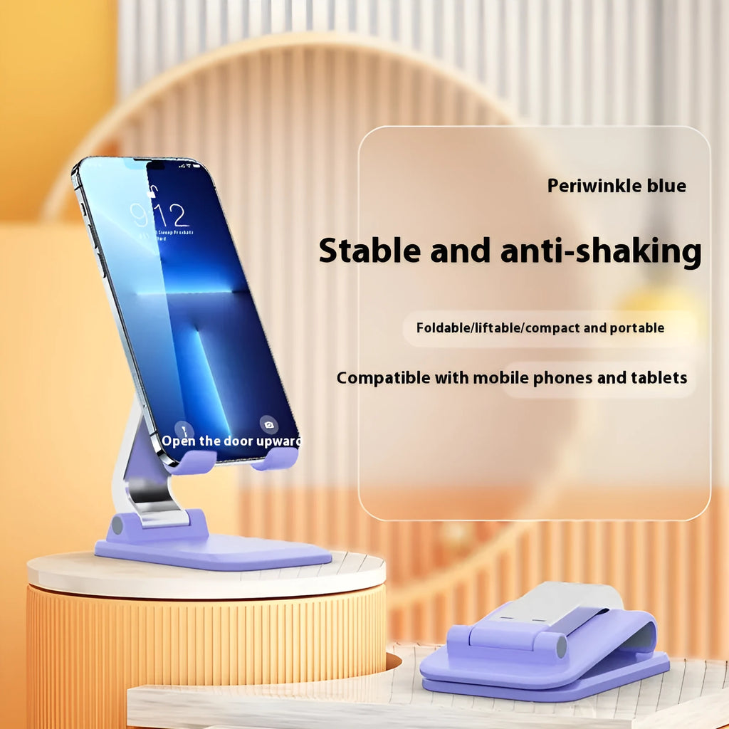 Foldable universal phone holder in black or white for bedside and desktop use