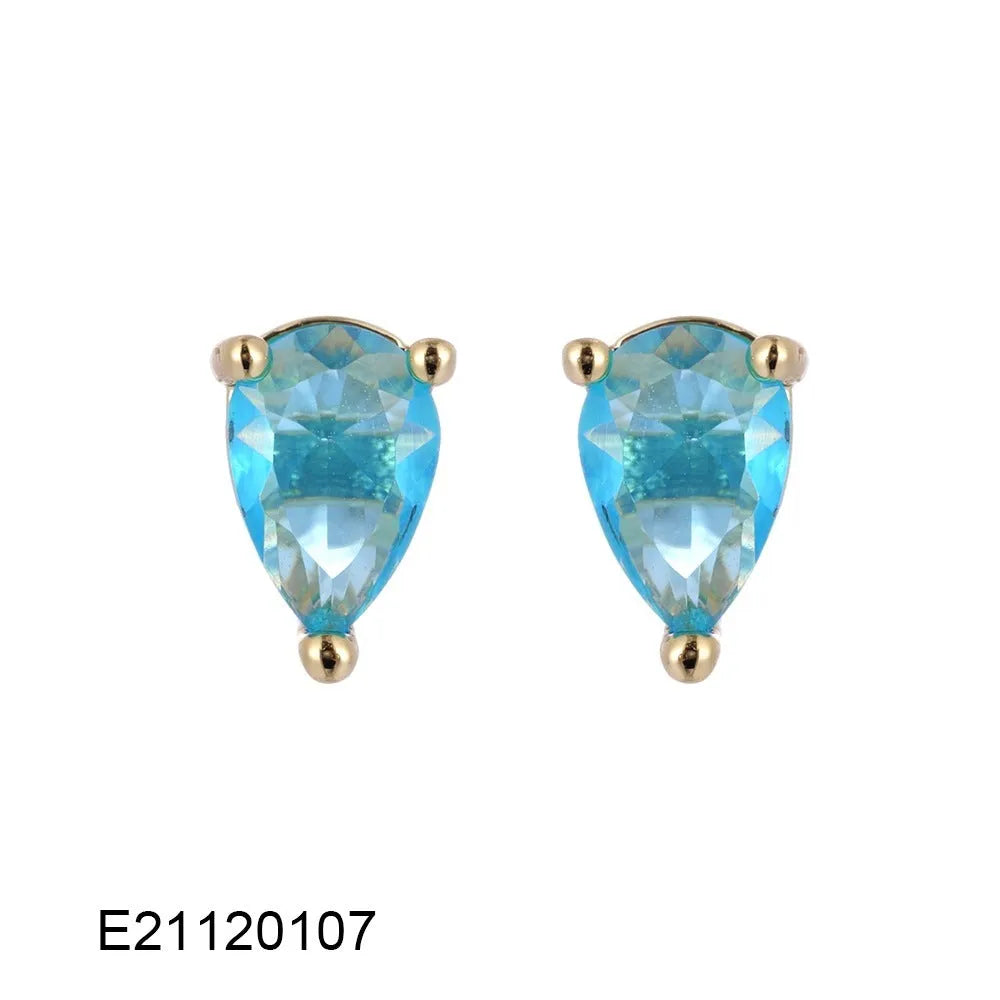 Brass gold-plated drop earring with a pear-shaped zircon stone in a candy colour.
