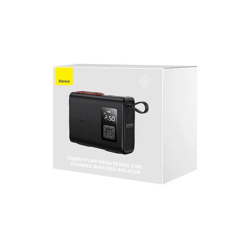 Black portable wireless car tyre inflator with LCD display and type-C charging port