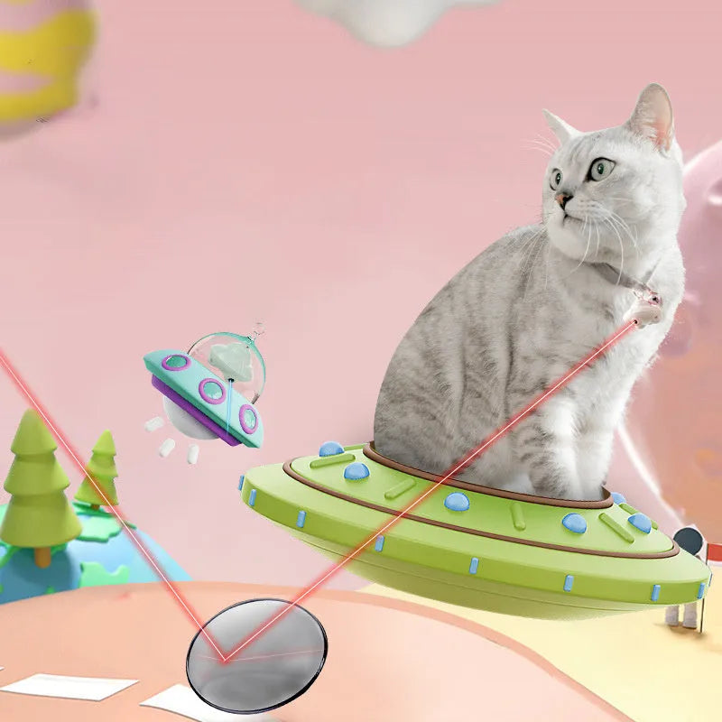 Green USB-rechargeable cat collar laser toy with rotating mechanism on cat collar