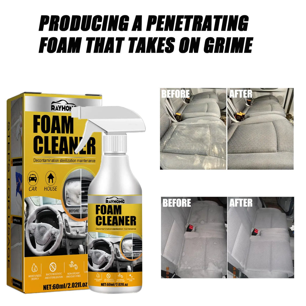 Car interior foamed cleaner 60ml bottle and 10cm sponge for wash-free upholstery cleaning