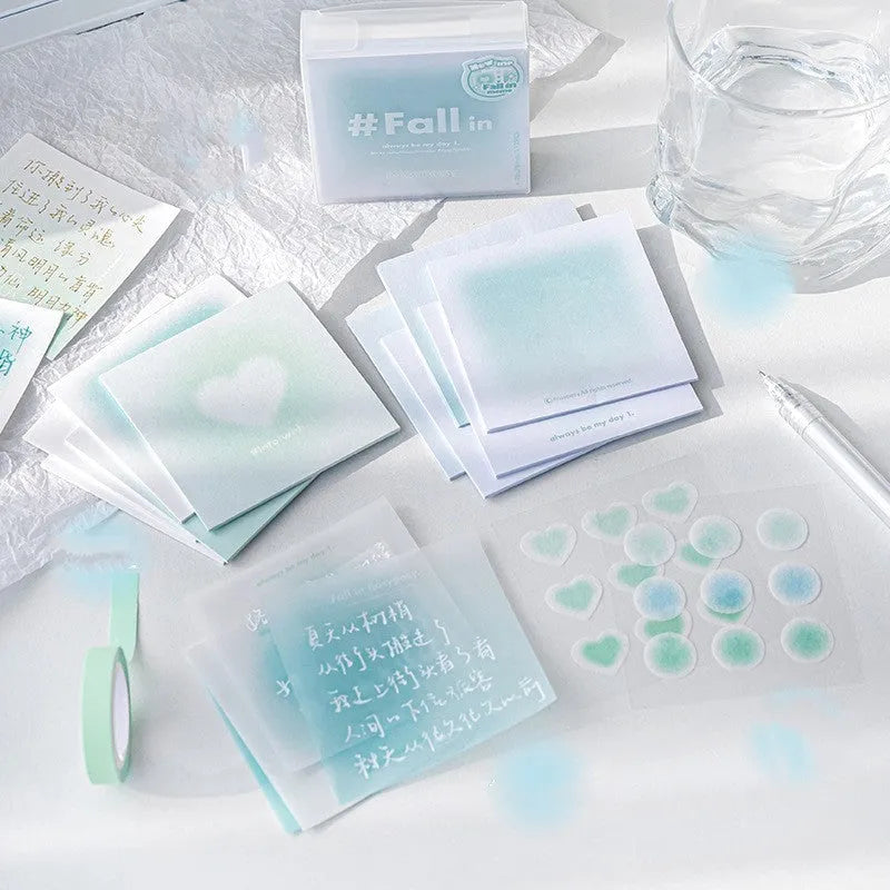 Square 70mm sticky notes and sulphate paper pad set in blush, green, purple, blue gradient colours.
