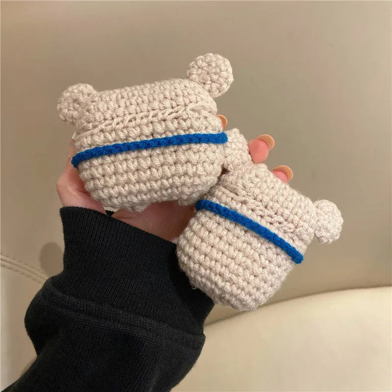 Hand-knitted koala bear design protective cover for Apple AirPods case.