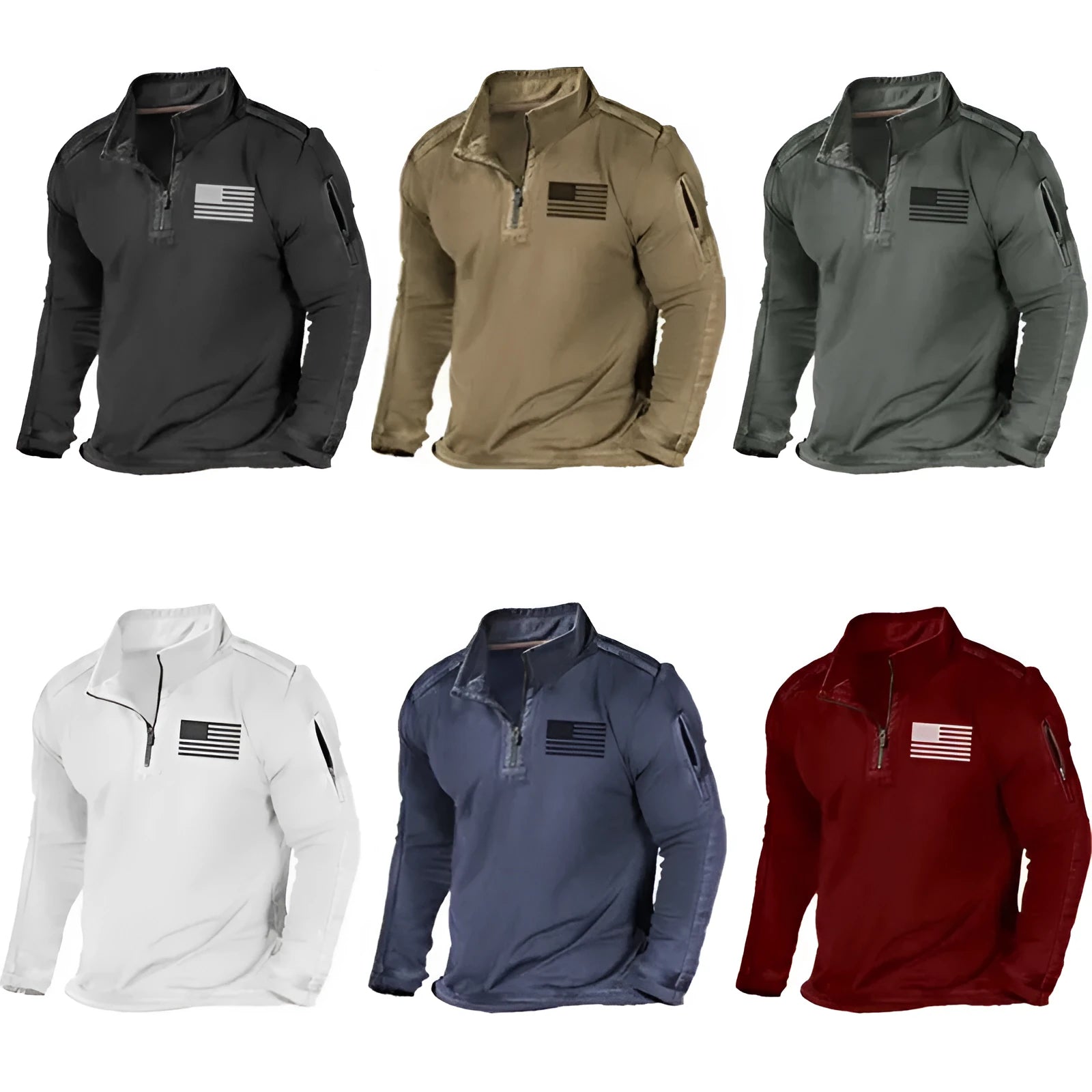 Men's grey zip-up stand collar long-sleeved sports sweater on a hanger